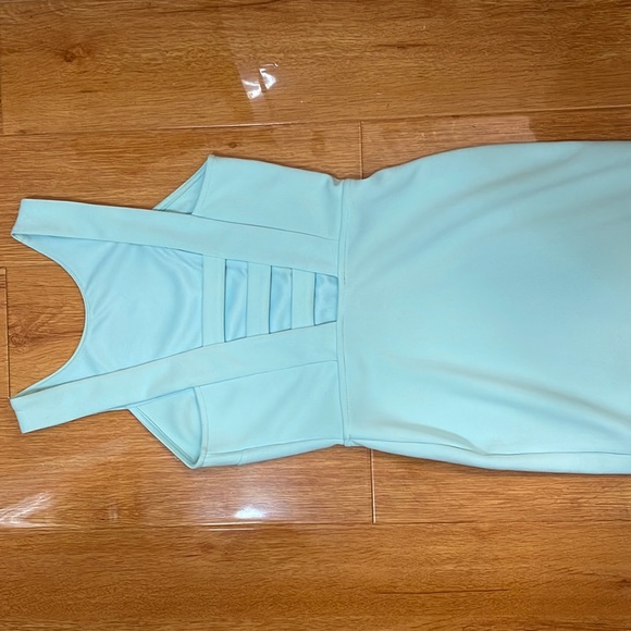 Women Forever21 Turquoise Mini Bodycon High Neck Dress with Ladder Back Cutouts - Picture 3 of 5